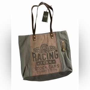 NET Myra bag retro Olive & Tan Canvas tote bag with Leather Trim unisex NEW